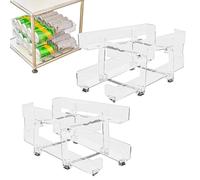 Can Organizer - 2 in 1 Soda Can Organizer, Transparent Basket 2 Tiers with Adjustable Width, Retractable Dispenser and Stackable Shelves for Drinks - Kitchen Organization,