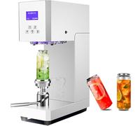 Can Sealer Machine -Full Automatic Can Sealing Machine Commercial Can Seamer w/ 330/500/650ML Cup, Height Adjustable for 55mm Aluminum Caps, Plastic Aluminum Cans,White