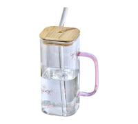 Can-Style Glass Tumbler 400ml - Reusable Transparent Cup with Glass Straw & Wood Lid for Juice, Iced Coffee, Cocktails, Whiskey, Cold Beverages