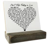 Can’t Help Falling in Love Wood Sign Gift, Plaque with Wooden Stand, Meaningful Wood Sign Plaque Gift, Gifts for Lover, Boyfriend/Girlfriend/Husband/Wife/Lovers on Birthday/Valentine's Day/Anniversary