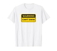 CAN’T Swim Funny Warning Sign Humor Value Graphic T-Shirt, Men, White, M