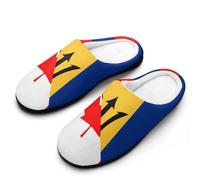 Canada And Barbados Flag Cotton Slippers for Men Non-Slip Breathable Winter House Slippers Indoor Outdoor 11-12（44-45）