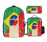 Canada And Brazil Retro Flag 3-Piece Casual Backpack with Lunch Box And Pencil Case Funny Rucksack Set for Travel Work