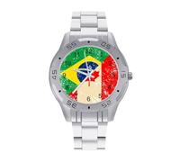 Canada and Brazil Retro Flag Men's Business Watch with Stainless Strap Fashion Easy Reader Wristwatch Gifts for Men