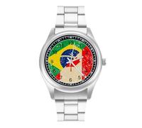 Canada and Brazil Retro Flag Men's Simple Watch with Stainless Strap Fashion Easy Reader Wristwatch Gifts for Men