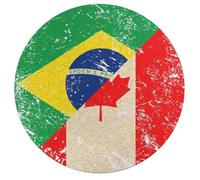 Canada And Brazil Retro Flag Round Wooden Puzzle Letter on Back