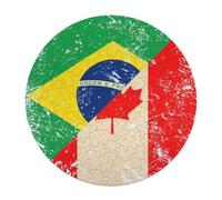 Canada And Brazil Retro Flag Round Wooden Puzzle Letter on Back