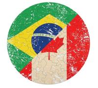 Canada And Brazil Retro Flag Round Wooden Puzzle Letter on Back