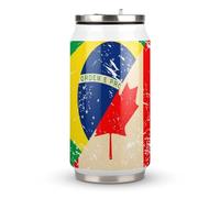 Canada and Brazil Retro Flag Stainless Steel Coke Tumbler Vacuum Insulated Beverage Cup Travel Coffee Mug with Lid Straw 300ml