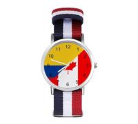 Canada and Columbia Flag Braided Elastic Strap Watch Multicolor Wristwatch Sport Analog Watches for Men Women Birthday Gift