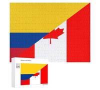 Canada And Columbia Flag Funny Wooden Puzzle with Storage Box Adults Jigsaw Puzzles Challenge for Family Game Birthday Gift