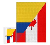 Canada And Columbia Flag Funny Wooden Puzzle with Storage Box Adults Vertical Jigsaw Puzzles Challenge Gift for Family Game