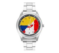 Canada and Columbia Flag Men's Simple Watch with Stainless Strap Fashion Easy Reader Wristwatch Gifts for Men