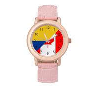 Canada and Columbia Flag Women's Wrist Watches Leather Strap Watch Ladies Three-Hand Round Case Watches