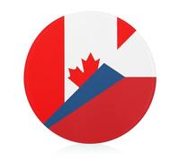 Canada and Czech Flag Funny Tempered Glass Cutting Board Portable Round Chopping Block Easy to Clean 7.9" for Kitchen Travel