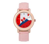 Canada and Czech Flag Leather Fashion Women Watch Simplicity Round Wristwatch Easy Reader Ladies Watches