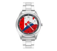 Canada and Czech Flag Men's Simple Watch with Stainless Strap Fashion Easy Reader Wristwatch Gifts for Men