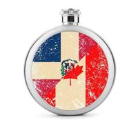 Canada and Dominican Flag Round Stainless Steel Hip Flask 5oz Portable Whiskey Flasks Birthday Gift for Women Men