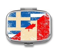 Canada and Greece Retro Flag Funny Square Pill Organizer Travel Pharmacy Box Portable Medicine Case with 2 Compartments