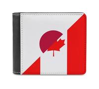 Canada and Japan Flag Leather Men's Bifold Wallet Minimalist Coin Purse with Hidden Slots Simple Credit Card Holder Gifts