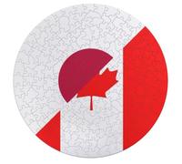 Canada And Japan Flag Round Wooden Puzzle Letter on Back