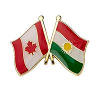 Canada and Kurdistan Friendship Flag Enamel Lapel Pin Badge 1.4 x 1.9cm Crossed Waving Flags Design Gold Tone Metal with Maple Leaf and Kurdistan Sun Emblem for Jackets Bags Hats