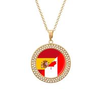 Canada And Spain Flag Fashion Women's Diamond Necklace Shiny Round Pendant Jewelry Romantic Gifts