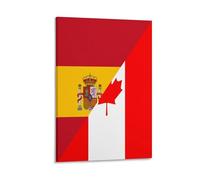 Canada And Spain Flag Wall Art Paintings On Canvas Framed Painting for Living Room Vertical Modern Home Decor 16x24inch(40x60cm)