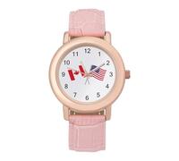 Canada and U.S. Fag Wrist Watches for Women Men Quartz Stainless Steel Watch Easy to Read