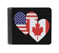Canada and USA Heart Flag Slim Wallet Bifold Credit Card Holder Case PU Pouch Purse for Men Women