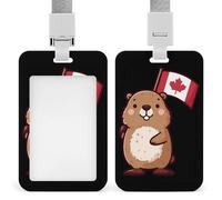 Canada Beaver Canadian Flag Funny ID Card Badge Holder Vertical Protector Case with Lanyard for Office Work