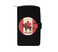 Canada Canadian Flag Moose Casual Leather Wallet for Men Women Classic Zipper Pocket Credit Card Coin Purse with ID Window