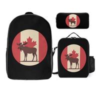 Canada Canadian Flag Moose Trendy Backpack Set for Unisex Lightweight 17inch Daypack with Lunch Bag And Pencil Case 3pcs