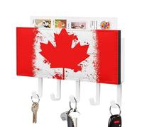 Canada Canadian Flag Wall Mounted Key Holder with 5 Key Hooks Hanging Mail Organizer Rack for Entryway