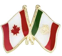 Canada Canadian & Mexico Mexican Friendship National Flag Metal Enamel Pin Badge - 2.4cm x 1.9cm - Hard Enamel Crossed Flags Lapel Badge - Diplomatic Pin