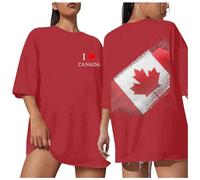 Canada Day Shirt for Women Maple Leaf Patriotic Tops for Every Canadian Unisex Round Neck Cotton Clothes for Adult Women's Basic Slim Fit T-Shirt Top (Red, L)