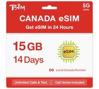 Canada eSIM for 14 Days | Local Canada Number with Unlimited Calls, Text and 15 GB 5G Data | Receive eSIM Within 24 Hr Shipping | Hotspot Sharing Allowed | Call Home Included