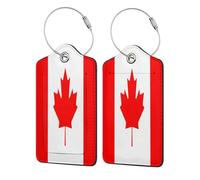 Canada Flag Canada Flag 2 Pcs Cute Leather Luggage tag, with Stainless Steel Loop and Address Card for Women Men Travel