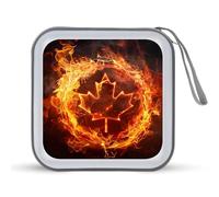 Canada Flag Canadian Flame Flag CD Case 40 Capacity Plastic DVD Storage Box Sleeves Zippered Wallet