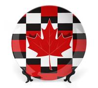 Canada Flag Checkered Ceramic Decorative Plates for Display Ornaments with Stand for Kitchen Home Decor 6inch