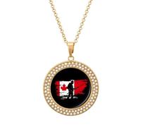 Canada Flag Fishing Canadian Novelty Necklace Round Pendant Diamond Jewelry Gifts For Men Women Golden-style-7