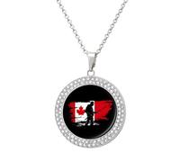 Canada Flag Fishing Canadian Novelty Necklace Round Pendant Diamond Jewelry Gifts For Men Women Silver-style-7