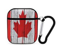 Canada Flag Grunge Wood Stylish Case Cover Compatible with AirPods 1&2 Hard PC Protector with Keychain