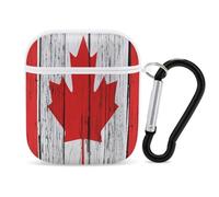 Canada Flag Grunge Wood Stylish Case Cover Compatible with AirPods 1&2 Hard PC Protector with Keychain