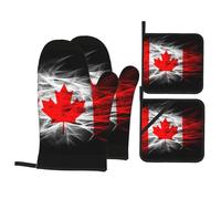 Canada Flag Oven Mitts and Pot Holders 4 Pcs Set,High Heat Resistant 500 Degree Extra Thicken Long Kitchen Cotton Oven Glove for Cooking