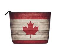Canada Flag Print Cosmetic Bag for Women,Faux Linen Makeup Bag Large Capacity,Perfect for Travel Daily Use
