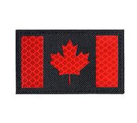 Canada Flag Reflective Patch Canadian Infrared IR Patches Emblem Badges Applique Loop Hook Shoulder Sew on for Clothes Backpack Backing (Red Black)
