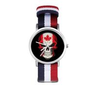 Canada Flag Skull Sport Watch for Men Women Nylon Strap Wrist Watch Analog Quartz Watch