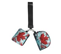 Canada Flag Wristlet Keychain Wallet Pouch with Strap Double Zipper Small Coin Purse Portable Wrist Bag for Travel Gym Daily Use