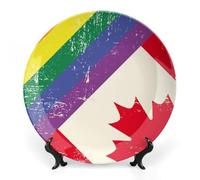 Canada Grunge Gay Flag Printed Ceramic Decorative Plate Chinese Style Bone Dish with Stand China Art Porcelain Plates